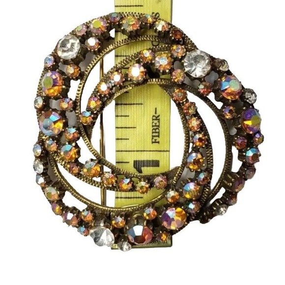 Large Vintage Signed FLORENZA AB Rhinestones Swirl Brooch Estate Jewelry Item - Picture 3 of 5